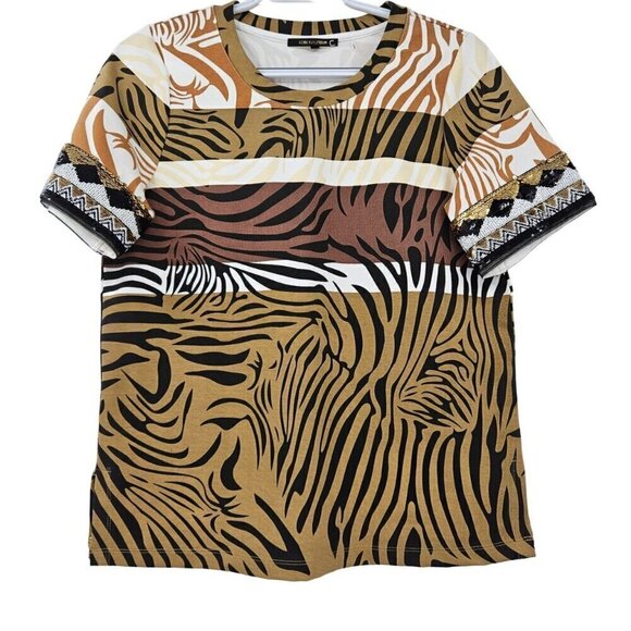 Kobi Halperin Yara Sequined Animal Print Top Tee Women’s Size XS Relaxed Fit - Picture 3 of 11